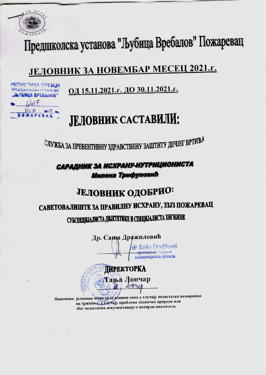 jeovnik naslov novembar