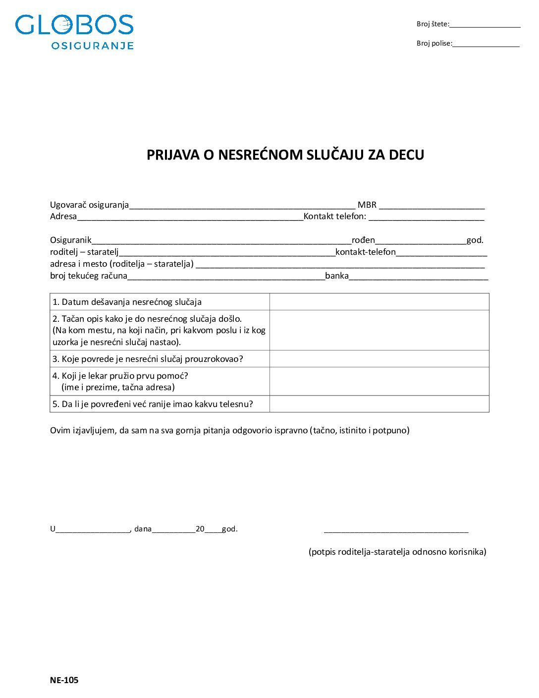 1. Пријава несрећног случаја деце