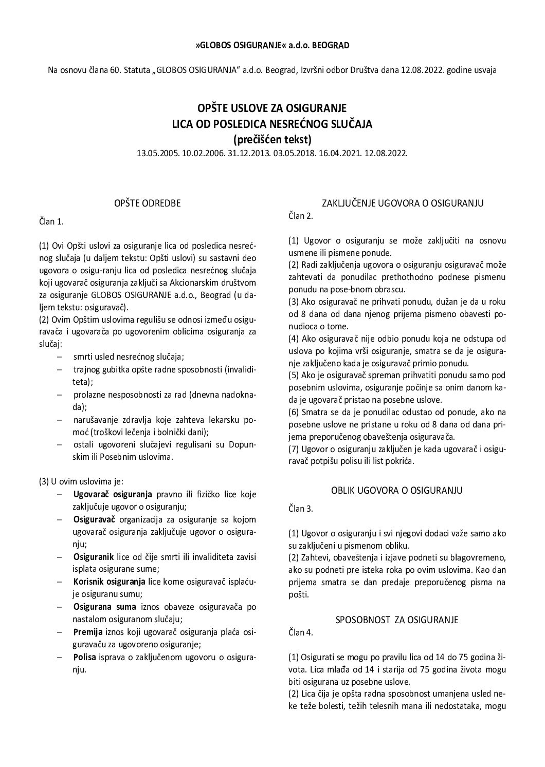 2. општи услови за осигурање лица од последица несрећног случаја