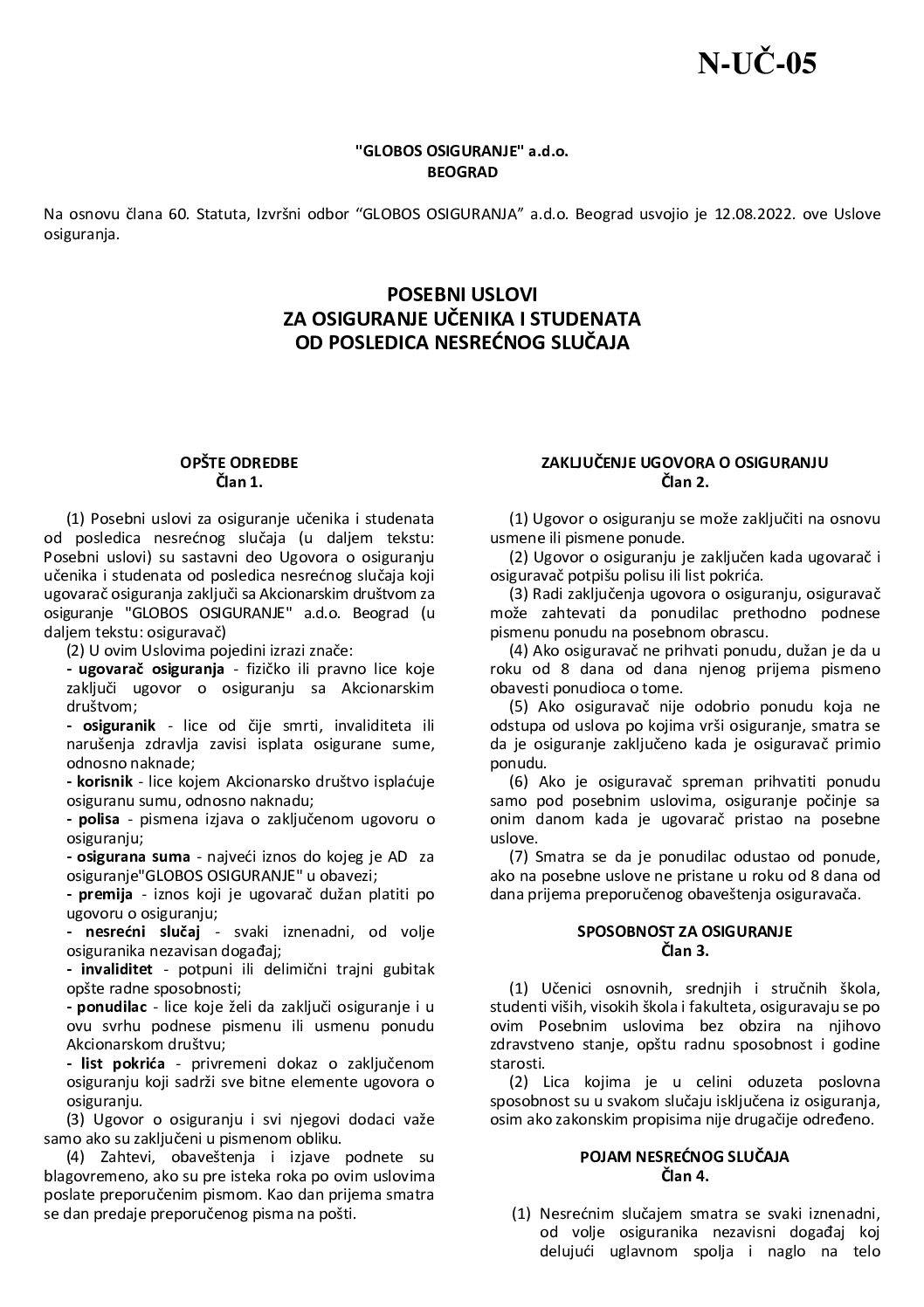 3. посебни услови за осигурање учен.и сту.од последица несрећног случаја