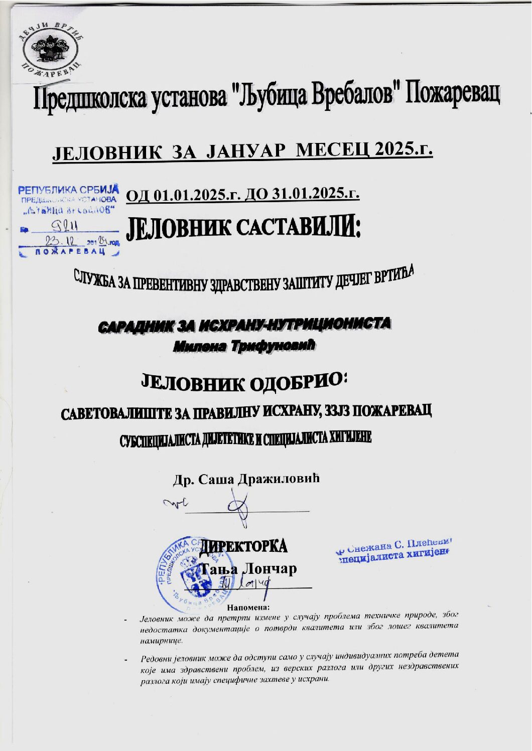 Naslov i odobrenje januar 2025